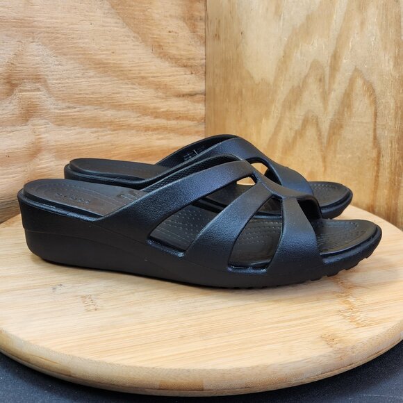Crocs Sanrah Strappy Wedge Slide Sandals - Picture 1 of 9